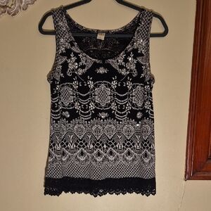 Bila Black and White Floral Lace Tank Top